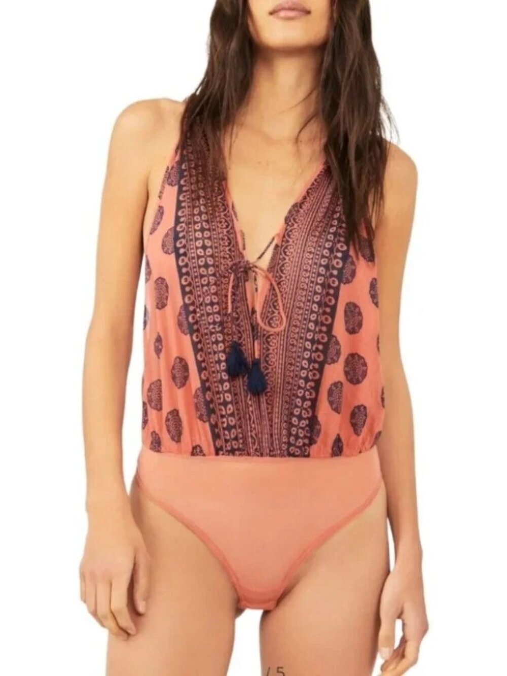NWT Intimately Free People Soul Of The Sun Bodysuit M Red Navy Thong Bohemian